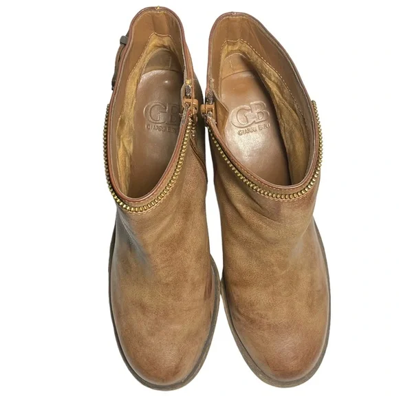 Gianni Bini Brown Ankle Boots Women Sz 9.5M 2 Sided Zip Buckle Belt Ankle Shoes - Picture 6 of 13